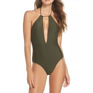 Ted Baker London Halter One‑Piece Swimsuit | Khaki Green | Swimwear US 2